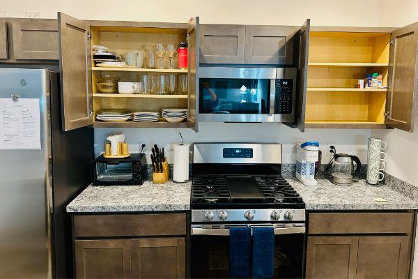 Clean kitchen with organized cabinets